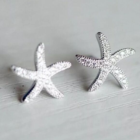 The Starfish Is Born sparkly  925 silver stud earrings - Picture 7 of 12